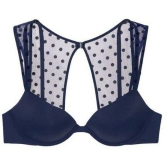 Victorias Secret Padded Plunge Bra Mesh Polka Dot - Picture 3 of 7